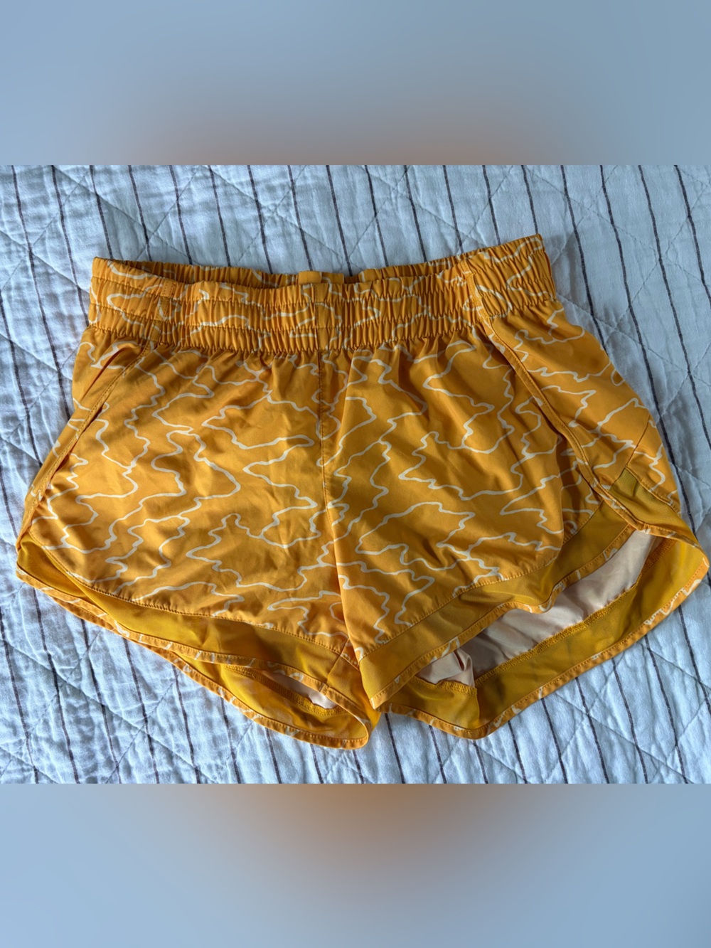 Athleta Yellow Wave Print Running Shorts